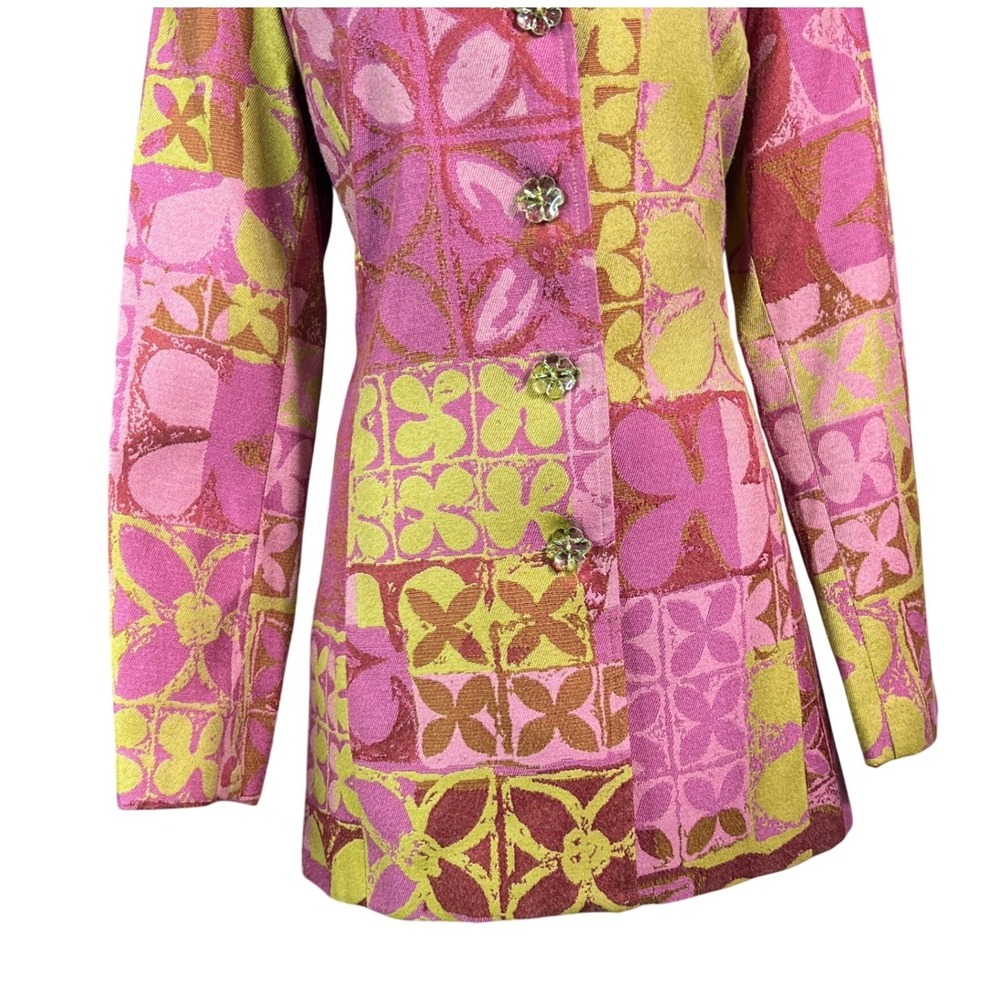 Vintage Y2K Psychedelic Floral Blazer‎ 90s Mod Retro Pink Green Statement Jacket - Picture 12 of 12
